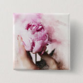 Roze Roos en Hand Vierkante Button 5,1 Cm (Voorkant)