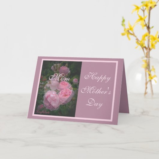 Roze Roos En Hart Moederdagkaart Kaart (Gele Bloem)