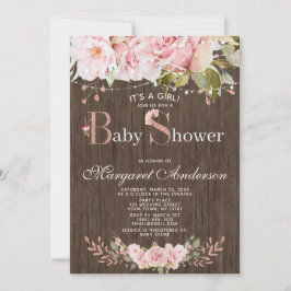 Roze Roos en Lichtjes Houten Baby Shower Kaart