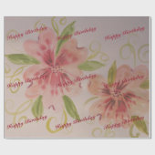 Roze roos en olijfgroen bloemencadeau wrap cadeaupapier (Vlak)