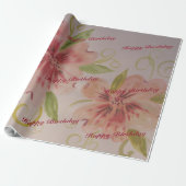 Roze roos en olijfgroen bloemencadeau wrap cadeaupapier (Uitgerold)
