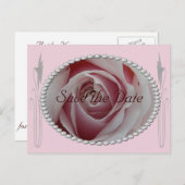 Roze Roos en Parels Save the Date Design Aankondigingskaart (Voorkant / Achterkant)