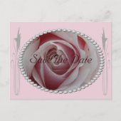 Roze Roos en Parels Save the Date Design Aankondigingskaart (Voorkant)
