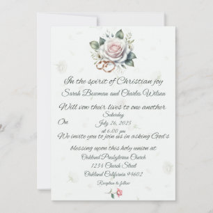Roze Roos en Ringen Christelijke bruiloft uitnodig Kaart