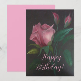 Roze Roos en Roosknoppen Platte Wenskaart