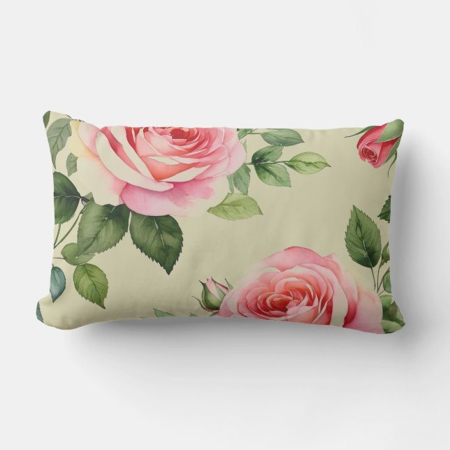 Roze roos en Rosebud Buitenkussen (Voorkant)