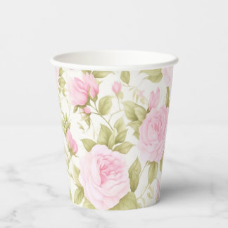 Roze roos en salie tuinfeest papieren bekers