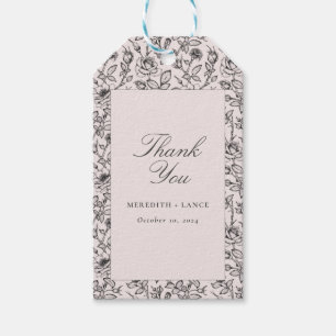 Roze Roos en Script Bruiloft Bagage Vorm Cadeaulabel