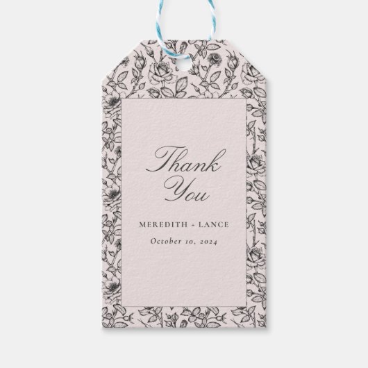 Roze Roos en Script Bruiloft Bagage Vorm Cadeaulabel (Voorkant)