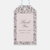 Roze Roos en Script Bruiloft Bagage Vorm Cadeaulabel (Achterkant)