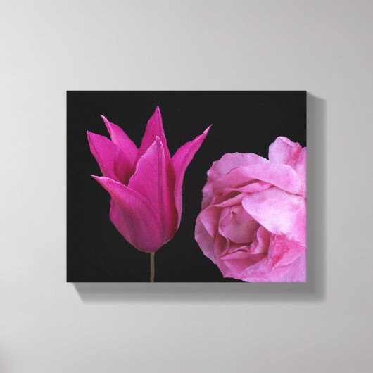  roze roos en tulpenbloem moderne bloemen canvas afdruk (Voorkant)