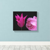  roze roos en tulpenbloem moderne bloemen canvas afdruk (Insitu (Houten vloer))