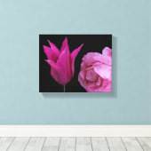  roze roos en tulpenbloem moderne bloemen canvas afdruk (Insitu (Houten vloer))