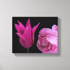  roze roos en tulpenbloem moderne bloemen canvas afdruk