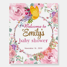 Roze Roos en Vlinder Baby Shower Welkom Bord