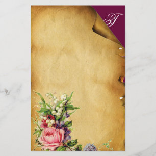 ROZE ROOS EN WITTE BLOEMEN BLOEMPERKAMENT BRIEFPAPIER