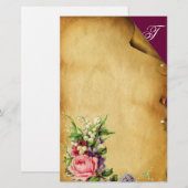 ROZE ROOS EN WITTE BLOEMEN BLOEMPERKAMENT BRIEFPAPIER (Voorkant / Achterkant)