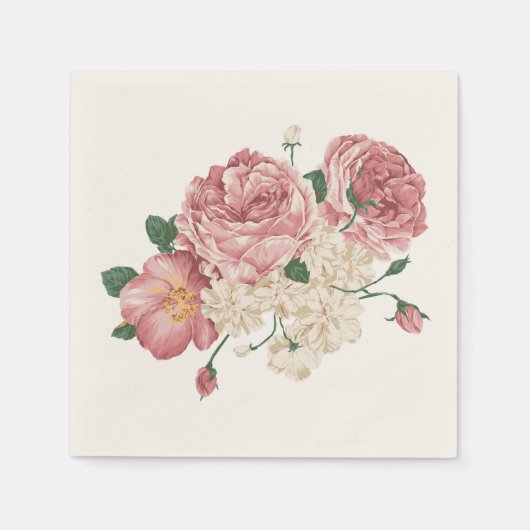 Roze roos en witte bloemenservetten servetten (Voorkant)