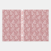 Roze roos en witte kerstbomen inpakpapier vel (Voorkant 2)
