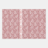 Roze roos en witte kerstbomen inpakpapier vel (Voorkant 2)