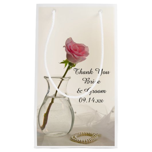 Roze roos en witte parels bruiloft Dank u Klein Cadeauzakje (Voorkant)