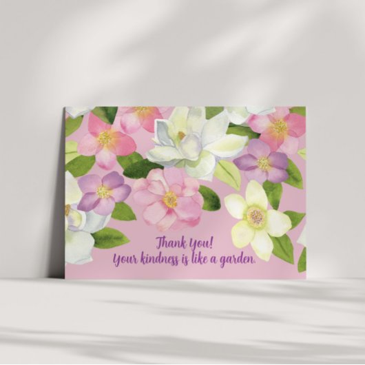 Roze Roos en Witte Waterverf Magnolia Bedankkaart