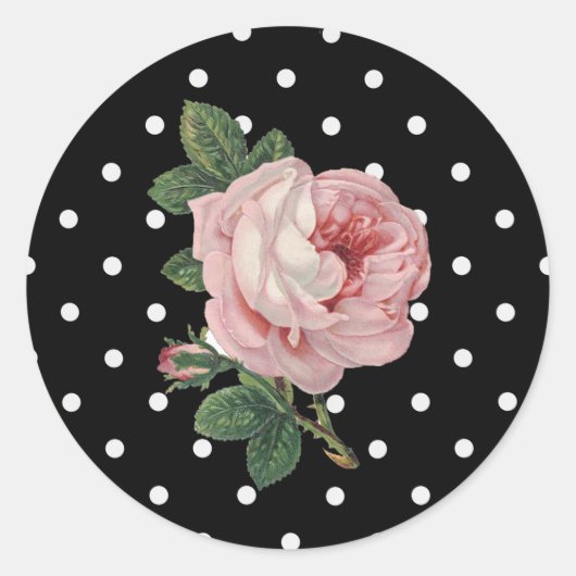 Roze Roos en Zwarte Polka dots Stickers (Voorkant)