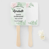 Roze roos eucalyptus bladeren Afstuderen Handwaaier (Voorkant en achterkant)