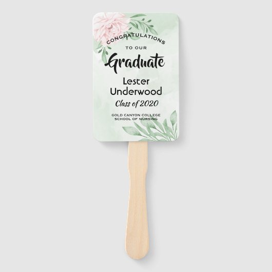 Roze roos eucalyptus bladeren Afstuderen Handwaaier (Voorkant)