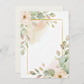Roze roos, eucalyptus en gouden lijst blanco bruil kaart (Voorkant / Achterkant)