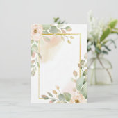 Roze roos, eucalyptus en gouden lijst blanco bruil kaart (Staand voorkant)