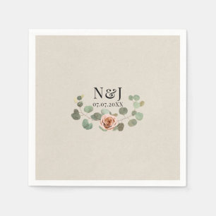 Roze Roos & Eucalyptus Hart Landelijke Bruiloft Servet