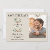 Roze Roos & Eucalyptus Hart Rustiek Save the Date Kaart (Voorkant)
