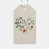 Roze Roos & Eucalyptus Hart Rustieke Bruiloft Cadeaulabel (Achterkant)