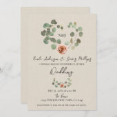 Roze Roos & Eucalyptus Hart Rustieke Bruiloft Kaart (Voorkant / Achterkant)