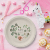 Roze Roos & Eucalyptus Hart Rustieke Bruiloft Papieren Bordje (Feest)