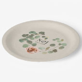 Roze Roos & Eucalyptus Hart Rustieke Bruiloft Papieren Bordje (Gekanteld)