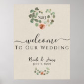 Roze Roos & Eucalyptus Hart Rustieke Bruiloft Poster (Voorkant)