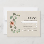 Roze Roos & Eucalyptus Hart Rustieke Bruiloft RSVP Kaart (Voorkant)