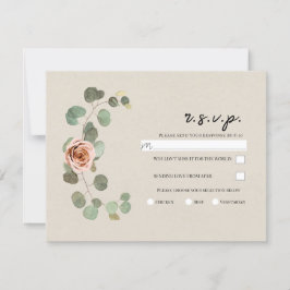 Roze Roos & Eucalyptus Hart Rustieke Bruiloft RSVP Kaart
