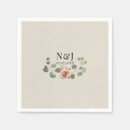 Roze Roos & Eucalyptus Hart Rustieke Bruiloft Servet