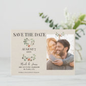 Roze Roos & Eucalyptus Hart Rustieke Save the Date Kaart (Staand voorkant)