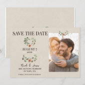 Roze Roos & Eucalyptus Hart Rustieke Save the Date Kaart (Voorkant / Achterkant)