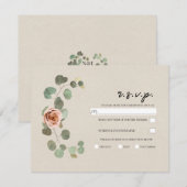 Roze Roos & Eucalyptus Hart Rustieke Trouw RSVP Kaart (Voorkant / Achterkant)