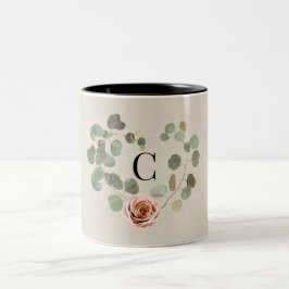 Roze Roos & Eucalyptus Hart Rustieke Trouwdag Tweekleurige Koffiemok