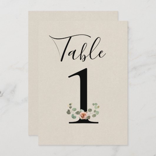 Roze Roos & Eucalyptus Hart Trouwtafel Nummer Kaart (Voorkant / Achterkant)