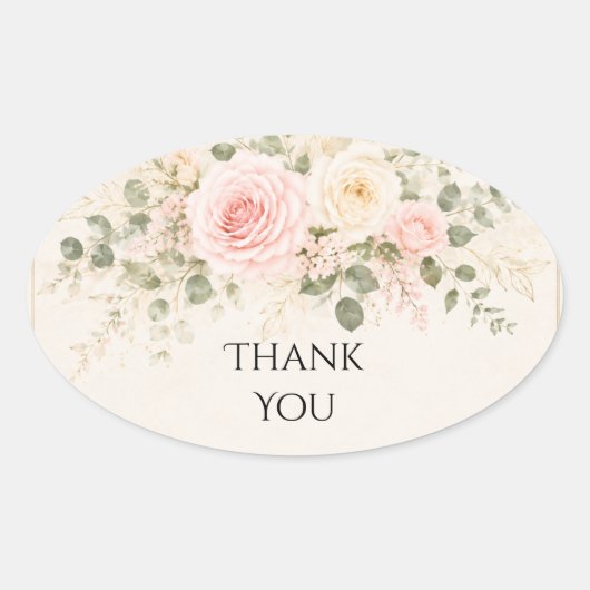 Roze Roos Eucalyptus Trouwsticker Ovale Sticker (Voorkant)