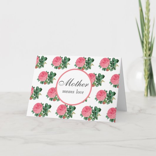 Roze Roos Fijne Moederdag Vakantie Wenskaart Kaart (Voorkant)