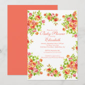  Roze Roos Floral BabyShower Kaart (Voorkant / Achterkant)