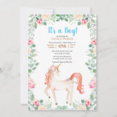Roze Roos Floral Greenery Boy Baby shower Kaart (Voorkant)